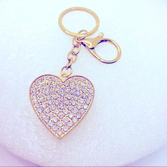 Purse Charm Key Chain Heart Crystals with Golden - Picture 4 of 7
